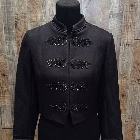 NWT EXPRESS BLACK SPARKLING ACCENTS WOMENS SHORT TUXEDO BLAZER JACKET SZ S NEW - Picture 2 of 8